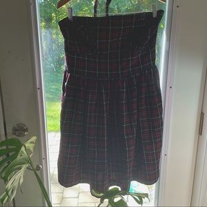 Spooky Goth Plaid Black Red Strapless Minidress L